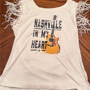 White Women’s Shirt with Guitar Print